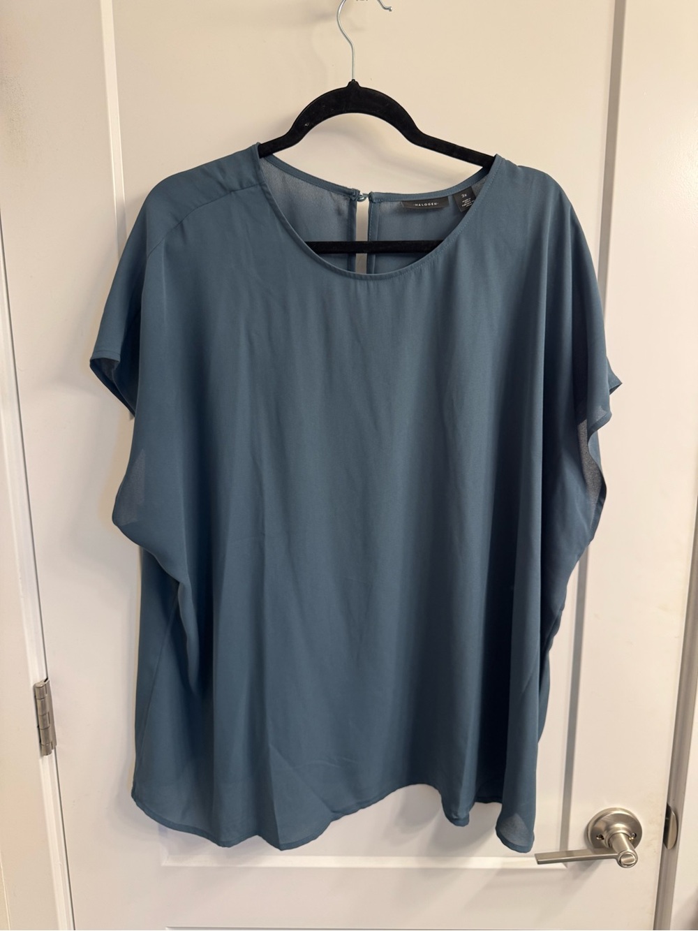 Halogen Dusty Blue Short-Sleeve Draped Blouse